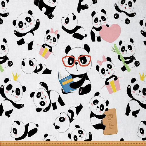 Tela Panda By The Yard Tapiceria Gigante Blanco Negro Para 1