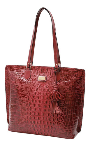 Bolsa De Couro Legítimo Feminina Mariart Croco 5200 Vermelha Cor Vermelho