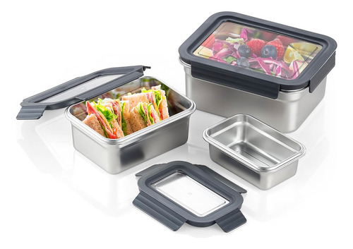 X3 Tupper Tapa Hermetico Lunchera Vianda Taper Termico Gris