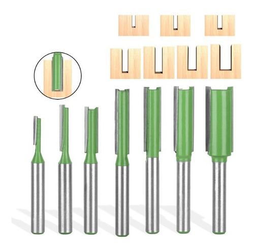 Set De 7 Fresas Rectas Vastago 6mm Para Router Fresadora