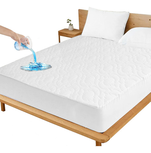 Cubre Colchón Individual Protector De Cama 100% Impermeable Color Blanco Diseño De La Tela Ultrasonico