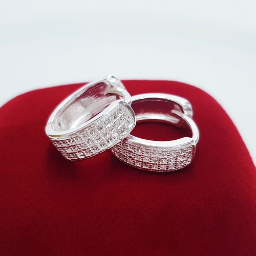 Imagem 4 de 6 de Brinco Argola Feminino Cravejado Zirconia Prata Maciça 925