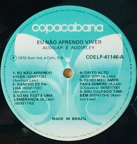 Lp Audilar E Audirley - Eu Não Aprendo Viver - (Usado)