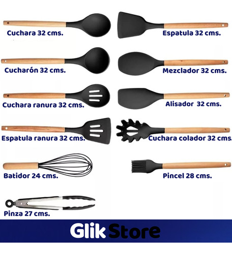 Set Untensillos Cocina Silicona Cuchillos 19 Piezas Completo