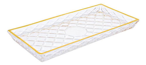 Travessa De Vidro Retangular Diamond Fio De Ouro Lyor
