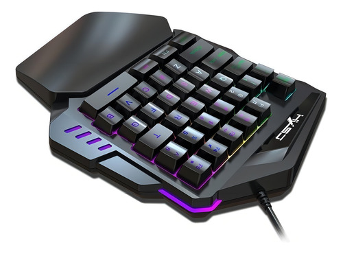 Teclado de uma mão gamer Hxsj cor preto com luz rainbow