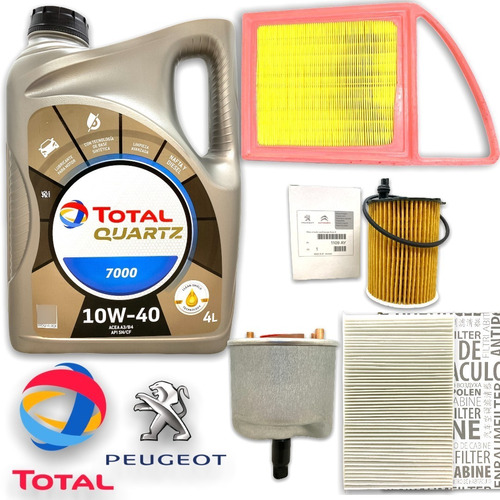 Kit Service Aceite Total + 4 Filtros Peugeot 308 408 1.6 Hdi