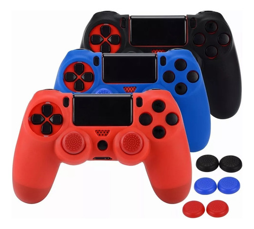 3pz Silicona Fundas Para Ps4 3 Controles Con 6pz Joystick