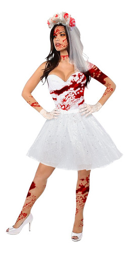 Disfraz Novia Zombie Mujer Tutú, Velo, Guante, Sangre