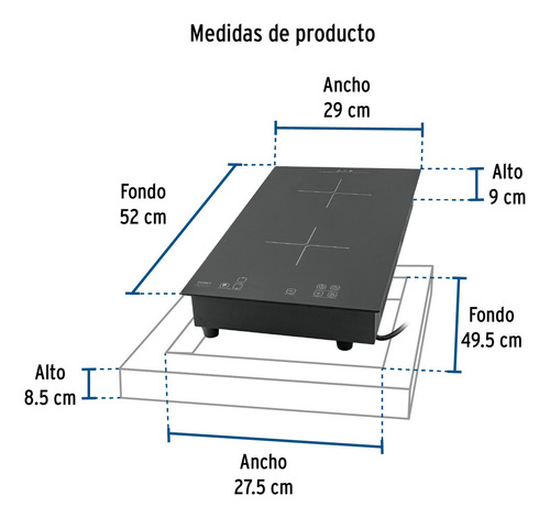 Parrilla De Inducción Empotrable 30cm 2 Quem Foset Pae-302ni Color Negro
