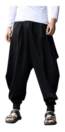 Pantalones Harem Hombre Algodón Lino Festival Baggy Pantalon