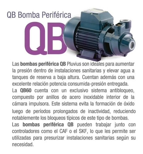 Imagen 3 de 10 de Bomba Periférica 1/2 Hp Elevadora Agua 28 Mts Pluvius Qb60