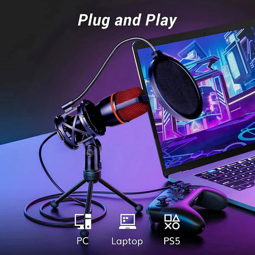 Micrófono Condensador Me4-rgb Negro Para Computadora