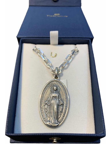 Cadena Y Medalla Virgen Milagrosa Grande, Plata 925. Tuset.