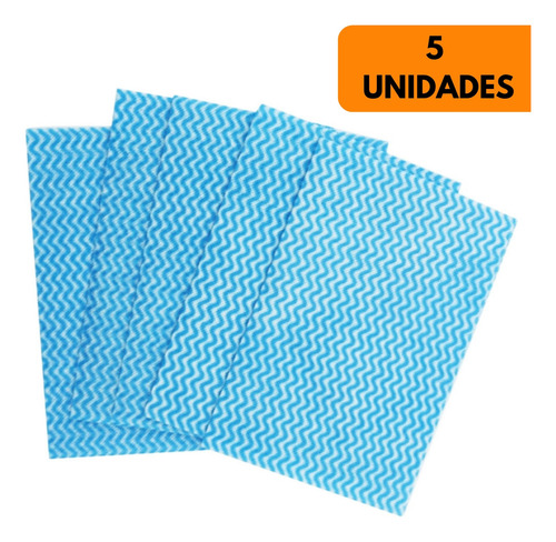 5 Unidades Pano Multiuso Reutilizável 28x50cm Life Clean Cor Azul-celeste