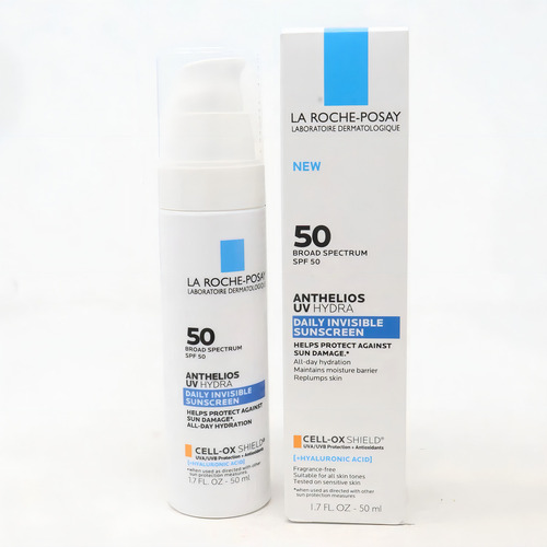 La Roche Posay Protector solar UV Hydra Anthelios - FPS 50 - 50 ml cell-OX Shield con ácido hialuronico 1.7 fl oz mantiene tu piel sana e hidratada.