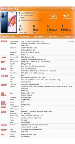 Xiaomi Redmi 12c 22120rn86g 3gb 32gb Dual Sim Duos