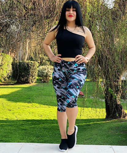 Imagen 2 de 3 de Calza Pescadora Sublimada Lycra Tiro Alto Mujer Deportiva