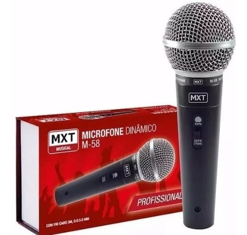 Microfone Profissional Dinâmico Mxt M-58 + Cabo 3 Metros