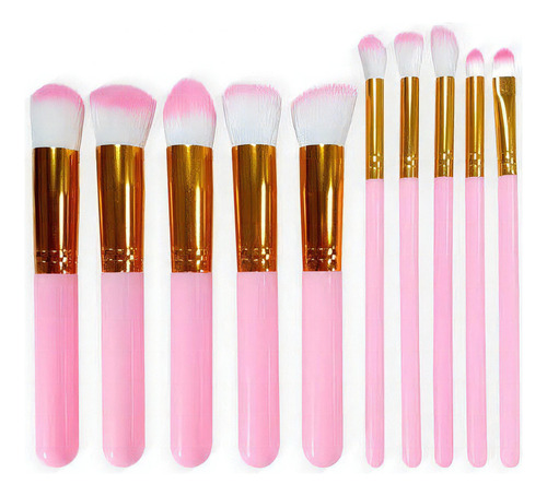 Set con 10 brochas de maquillaje de alta precisión - Trend+funda rosa