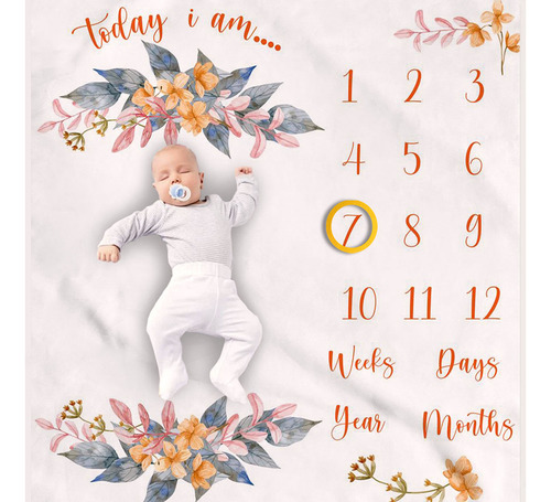 Manta Mensual Para Bebés Milestone, Suave, Cómoda Y Lavable