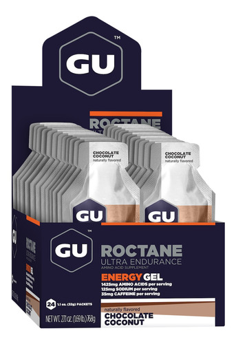 Suplemento en gel GU  Roctane Energy Gel carbohidratos sabor chocolate coconut en caja de 768g 24 un