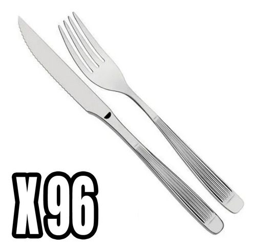 Set X 96 Cubiertos Tenedor Cuchillo Acero Inoxidable Rayado.