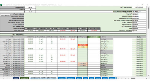 Planilha De Banco De Horas E Calculo Salarial