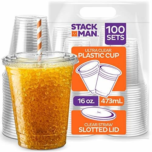 Stack Man 100 Juegos - 16 Oz. Vasos De Plástico Transparente