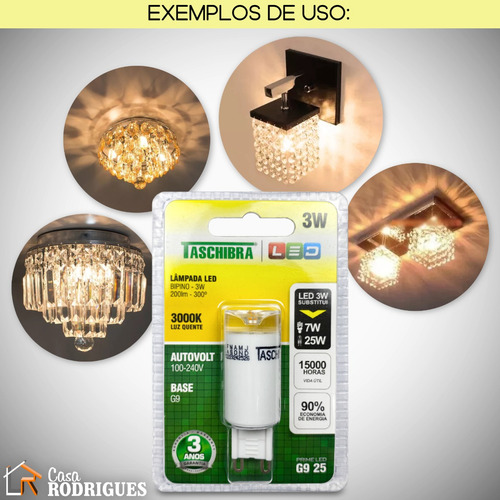 Lâmpada Led Bipino G9 25 Halopin 3w 3000k Autovolt Taschibra