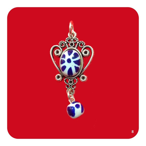 Imagen 4 de 4 de Dije Corona De Talavera Poblana Azul Y Pewter 4x2.5 Cm Jyr