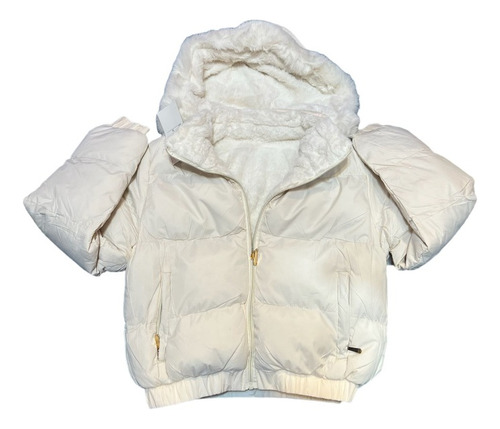 Campera Abrigo Dama Puffer Reversible Con Peluche Y Capucha 