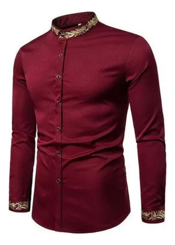 Camisa Informal De Manga Larga Con Cuello Alto Para Hombre