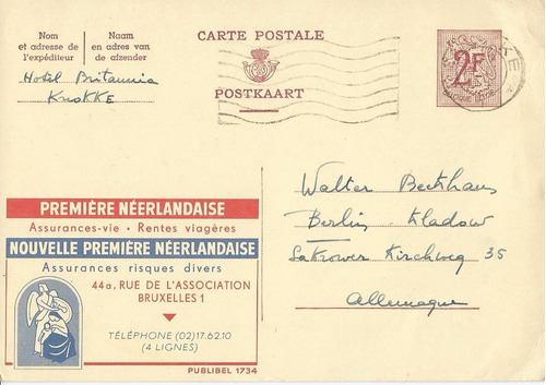 Bélgica Inteiro Postal Anjo Seguro Vida