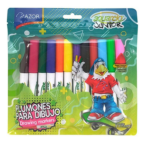 3 Pzas Marcador Aquarelo Junior Azor 2912 C/12 P/fino
