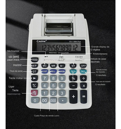 Calculadora De Mesa Com Bobina 12 Digitos Impressão Bivolt