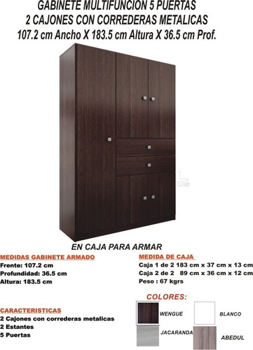 Despensero Multifuncion 5 Puertas 2 Cajones Correderas 1.07m