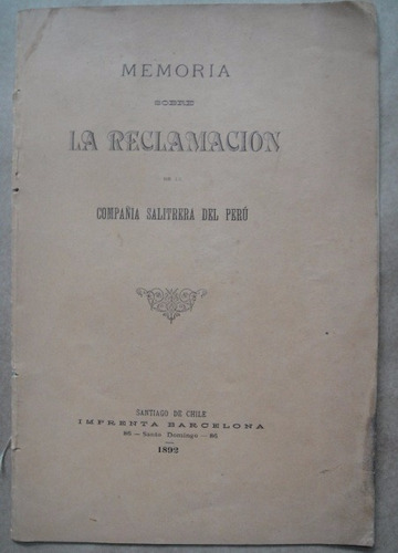 Compañía Salitrera Del Perú 1892 Memoria