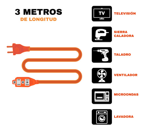 Extensión Eléctrica Uso Rudo 3 M Naranja The Basic Tools