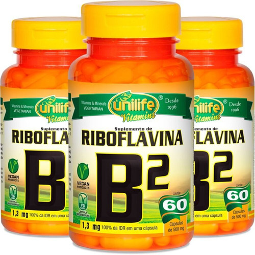 Kit 3 Vitamina B2 Riboflavina 60 Cápsulas Unilife