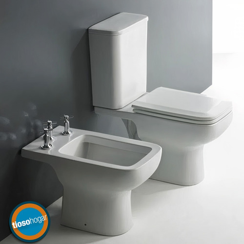 Imagen 4 de 9 de Sanitarios Ferrum Trento Inodoro Largo Deposito Apoyo Doble Descarga Bidet 1 O 3 Agujeros Porcelana Sanitaria Envio