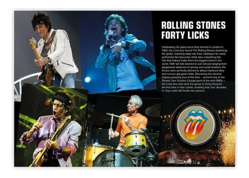 Medalha Rolling Stones Licks Banhada Prata + 4 Selos Postais