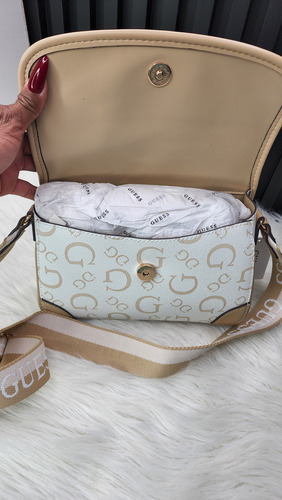 Bolsa Guess Hg961624 Nueva 100 % Original Con Etiqueta Blanco Estampado Oro Blanco