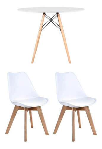 Juego Comedor Eames Mesa Redonda 1 M + 2 Sillas Acolchonadas