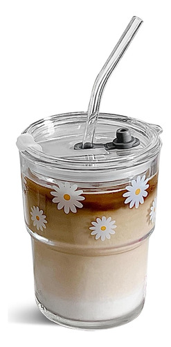 Vaso De Vidrio De 13 Oz Con Popote Y Tapa De Vidrio, Tazas P