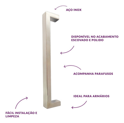 Puxador Porta Armário Móveis Gaveta Inox 392mm Abruzzo Cor Polido Brilhante