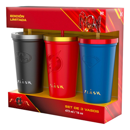 Set Vasos Flash Dc Edición Limitada Batman Flash Superman