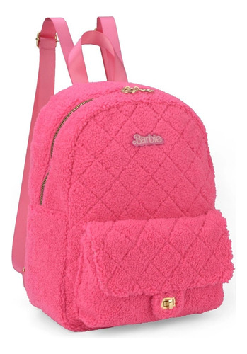 Mochila De Costas E Estojo Barbie Rosa Pink Pelúcia Luxcel