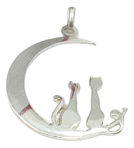 Dije De Plata 925 Gatos Gatitos Luna Amor A3c