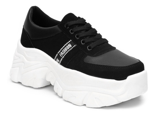 Tenis Con Plataforma Para Dama Negro Blanco Wildcat 575